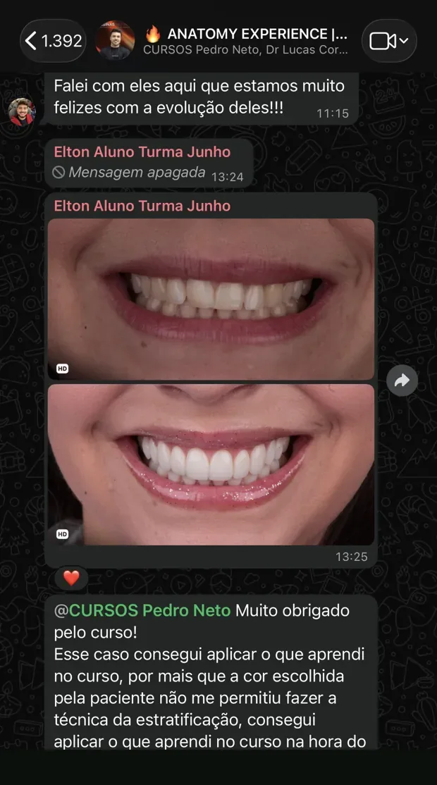 Mensagem de aluno no grupo do curso